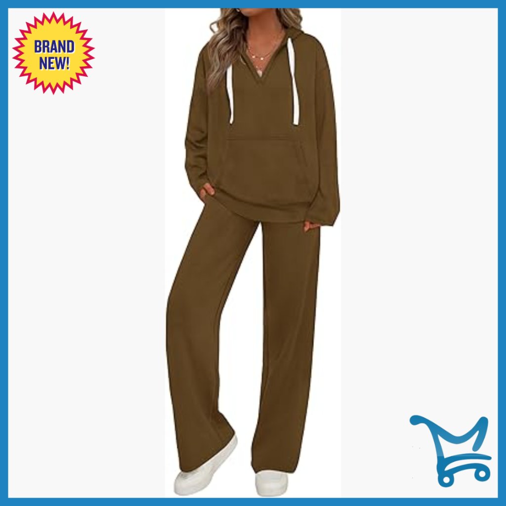 Oversized V-Neck Hoodie & Wide Leg Sweatpants 2-Piece Lounge Set X-Large